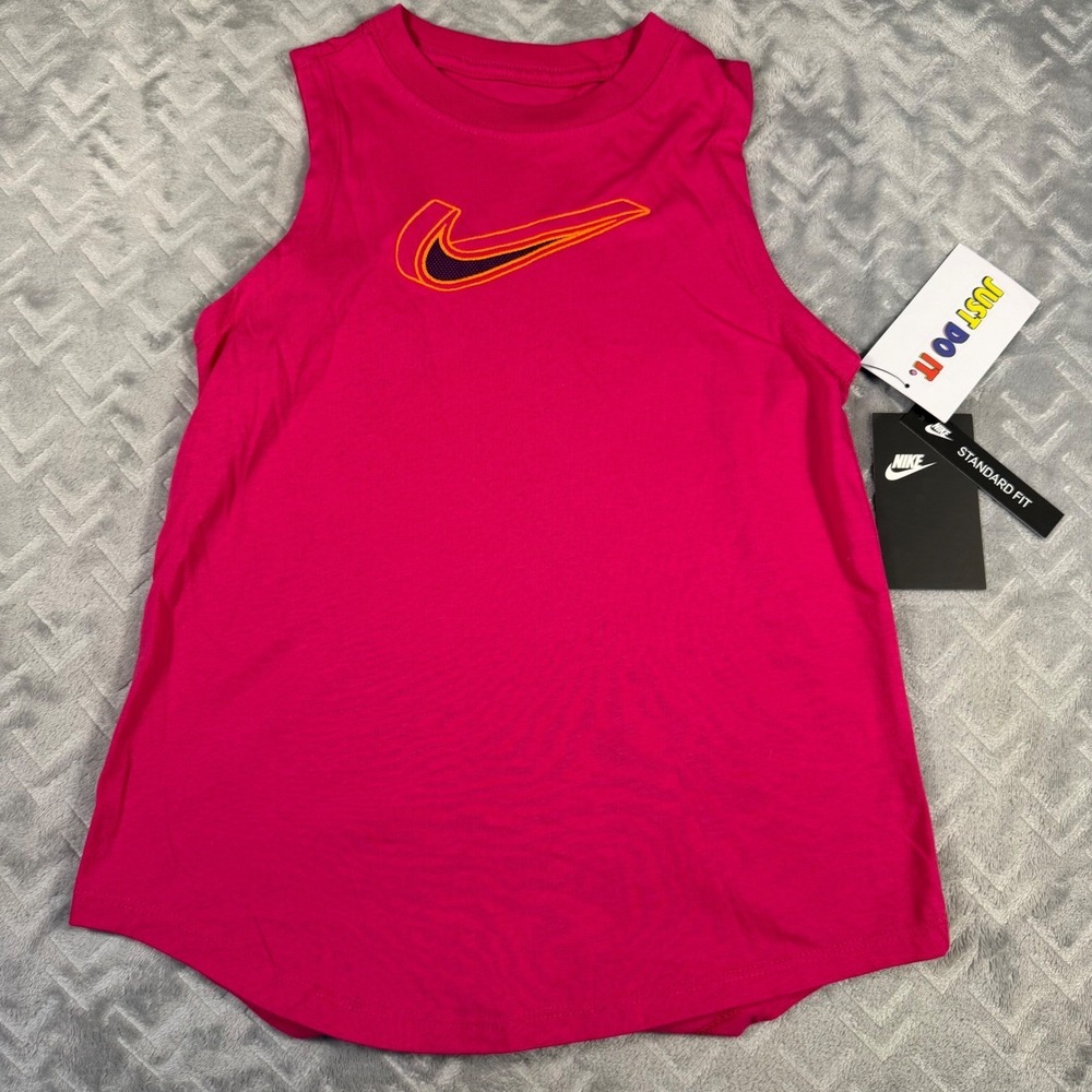Nike Tank Top Womens Medium Pink Graphic Swoosh Sleeveless Cotton Athletic NWT